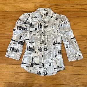 VTG NY&Co Newspaper Print Blouse